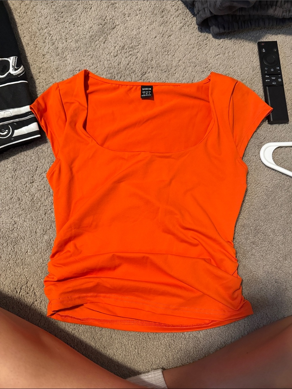 SHEIN Bright Orange Scoop Neck Cap Sleeve Top